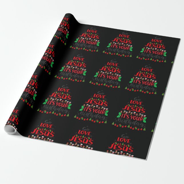 Go Jesus It's Your Birthday Christmas Tree ornamen Wrapping Paper (Unrolled)