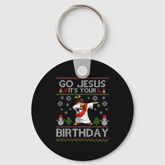 Go Jesus It's Your Birthday Dabbing Christmas Ugly Keychain (Front)