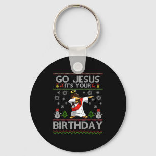 Go Jesus It's Your Birthday Dabbing Christmas Ugly Keychain