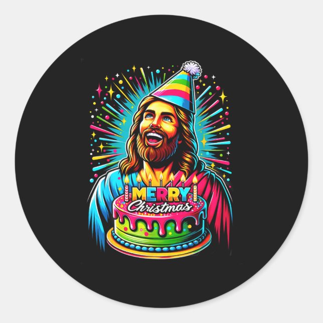 Go Jesus Its Your Birthday Funny Jesus Christmas X Classic Round Sticker (Front)