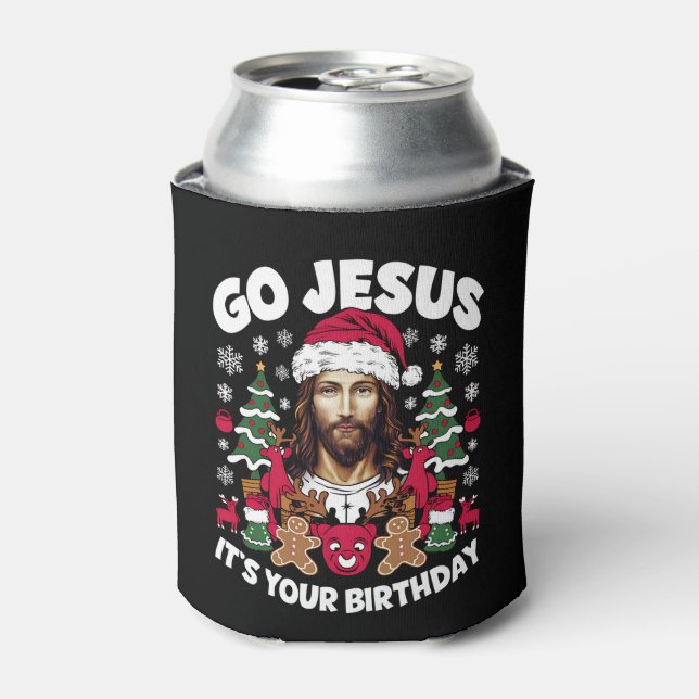 Go Jesus It's Your Birthday Ugly Christmas Sweater Can Cooler (Can Front)