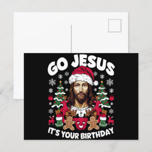 Go Jesus It's Your Birthday Ugly Christmas Sweater Holiday Postcard
