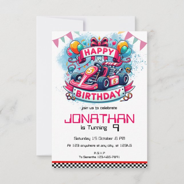 Go Kart Anniversaire Red Racing Invitation voiture (Devant)