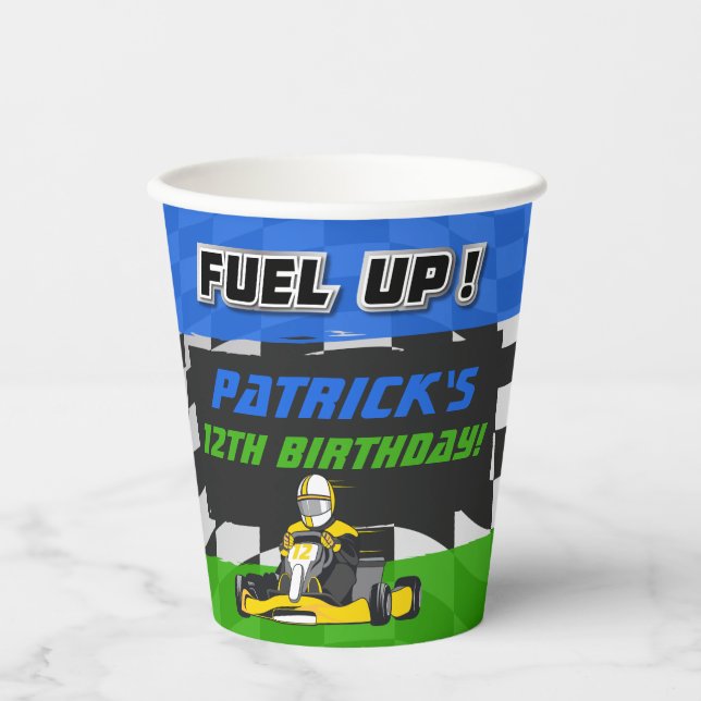 Go Kart Birthday Party Chequered Paper Cups (Front)
