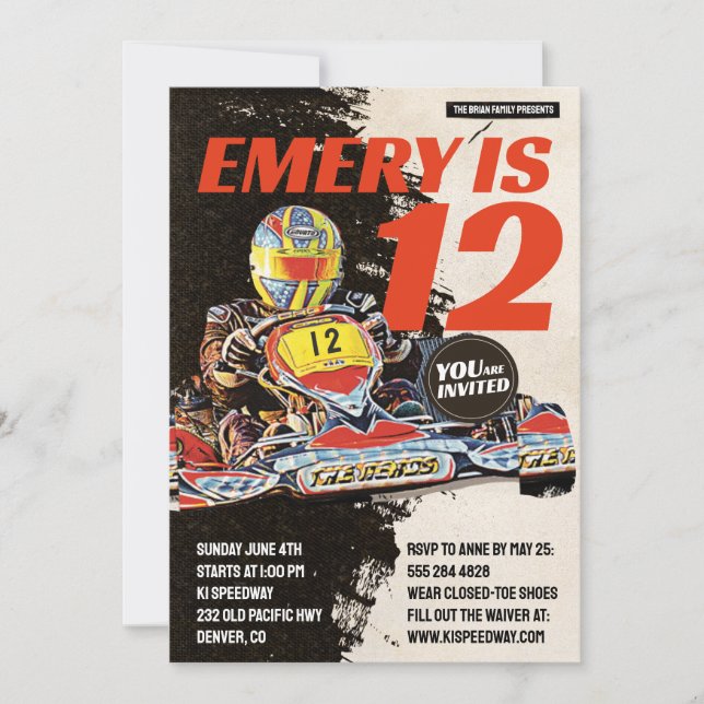 Go Kart Birthday Party Invitation (Front)