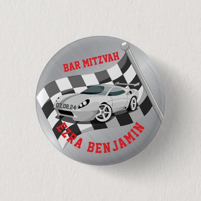 Go-kart Car Racing Bar Mitzvah 1 Inch Round Button (Front)