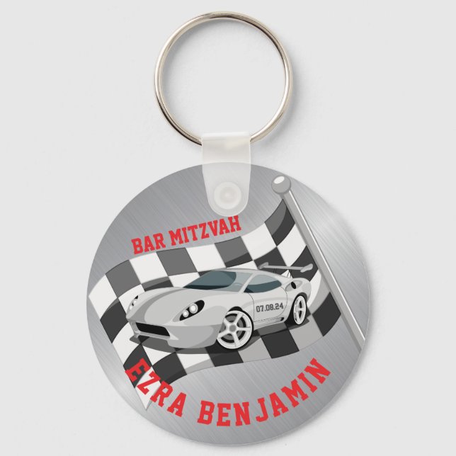 Go-kart Car Racing Bar Mitzvah Keychain (Front)