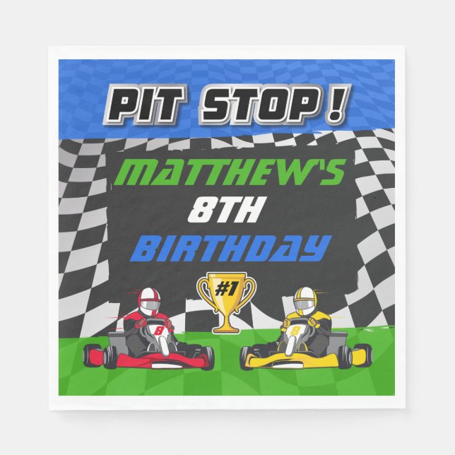 Go Kart Chequered Flag Birthday Napkin (Front)