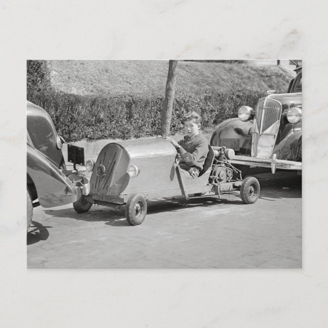 Go Kart Driver, 1937 Postcard (Front)