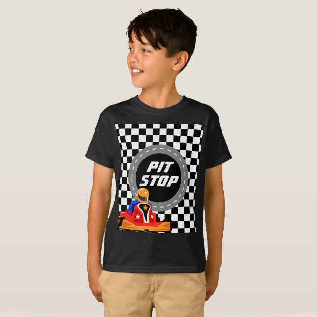 go kart party pit stop kids tshirt (Front Full)