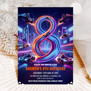Go Kart Race 8th Birthday Invitation