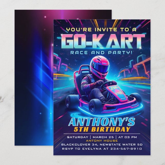 Go kart Race Anniversaire Fête Invitation (Devant / Derrière)