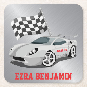 Go-Kart Race Car Racing Bar Mitzvah Square Paper Coaster