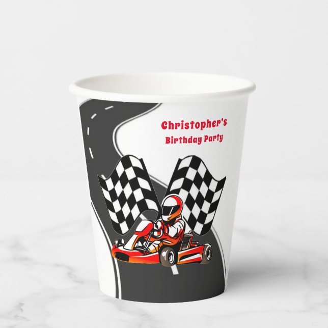 Go Kart Racing Boy Birthday Party Custom Paper Cups (Front)