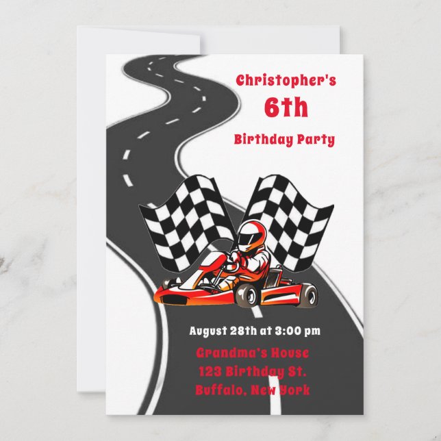Go Kart Racing Boy Birthday Party Invitation (Front)