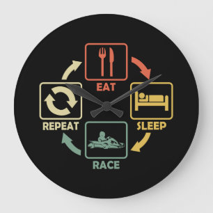 Go Kart Racing Eat Sleep Repeat Retro Large Clock