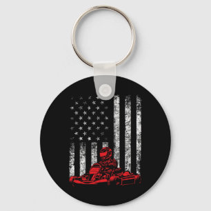 Go Kart Racing - Go Karting Usa American Flag Race Keychain