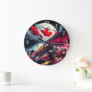 Go kart racing under a moonlit Canadian sky Large Clock