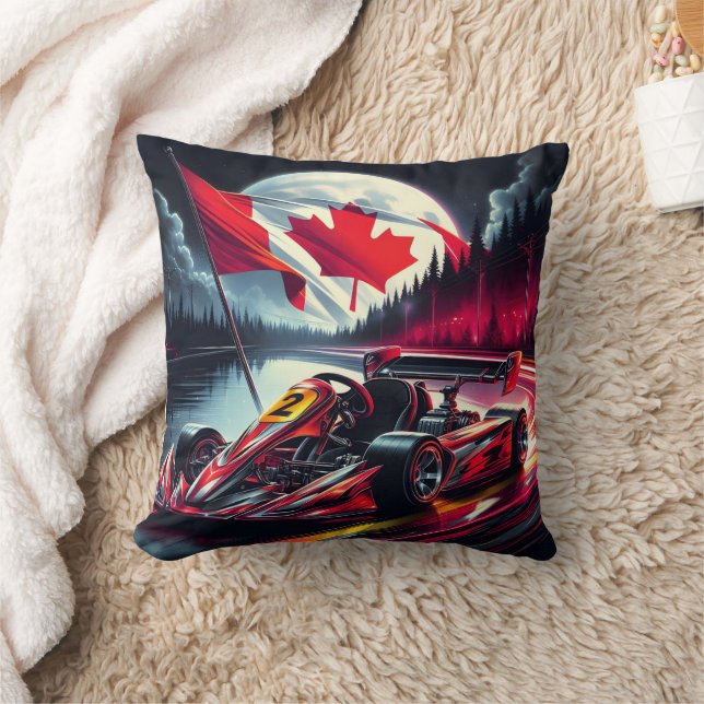 Go kart racing under a moonlit Canadian sky Throw Pillow (Blanket)