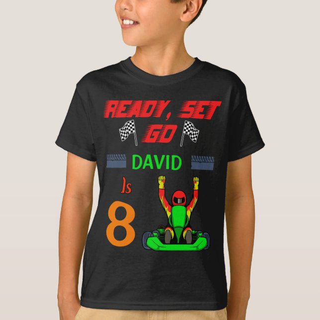 Go Kart Ready, Set Go Boy Birthday Party T-Shirt (Front)