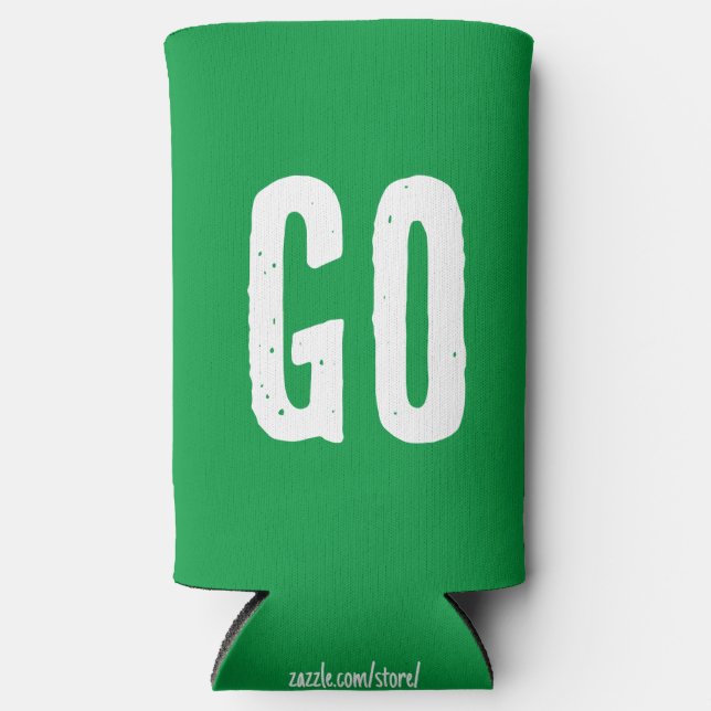 GO or STOP. Funny Quote. Red and Green Seltzer Can Cooler (Front)