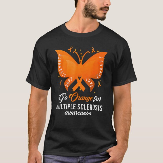 Go Orange Multiple Sclerosis Awareness Ms Butterfl T-Shirt (Front)