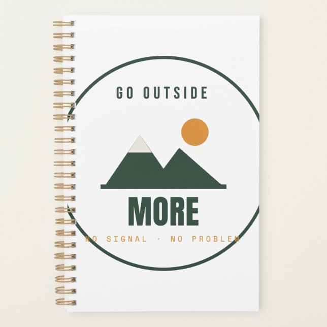 Go Outside More Mountain Adventure Gold Spiral Pla Planner (Front)