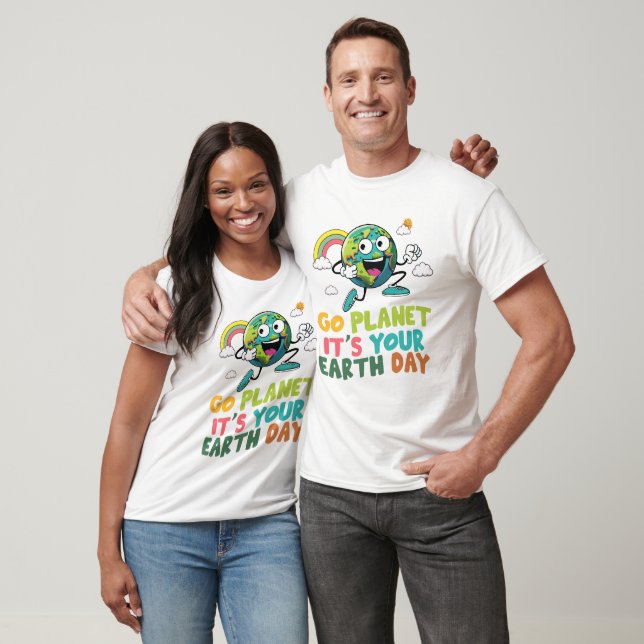 Go Planet It's Your Earth Day Running Happy Globe T-Shirt (Unisex)
