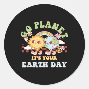 Go Planet Its Your Earth Day Teacher Kids Cute Ear Classic Round Sticker