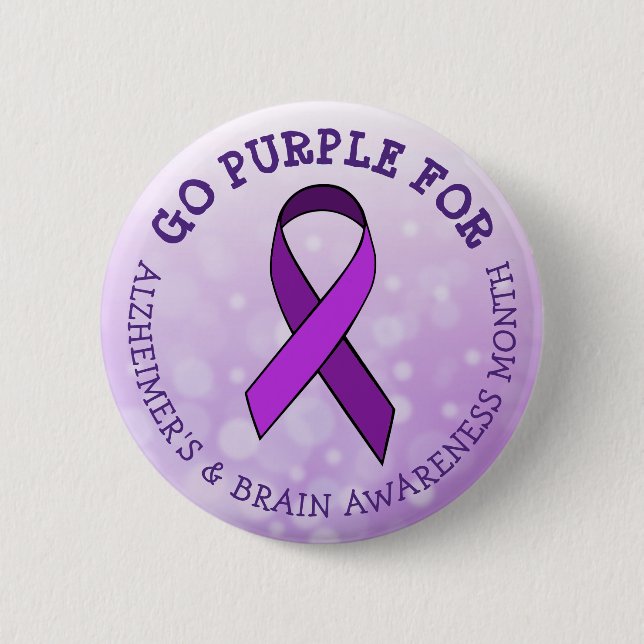 Go Purple for  Alzheimer's & Brain Awareness Month 2 Inch Round Button (Front)