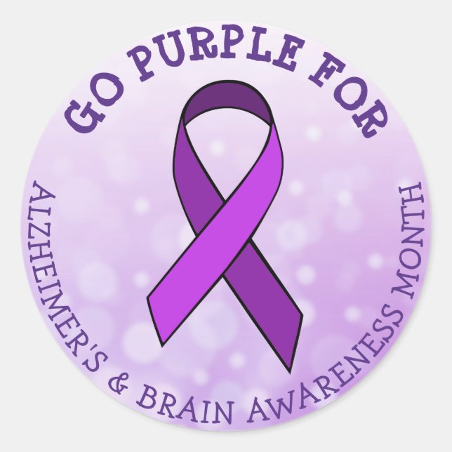Go Purple for  Alzheimer's & Brain Awareness Month Classic Round Sticker (Front)