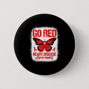 Go Red Butterfly &amp; Red Ribbon Heart Disease Aw 2 Inch Round Button