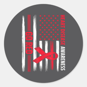 Go Red Heart Disease American Flag Heart Disease A Classic Round Sticker
