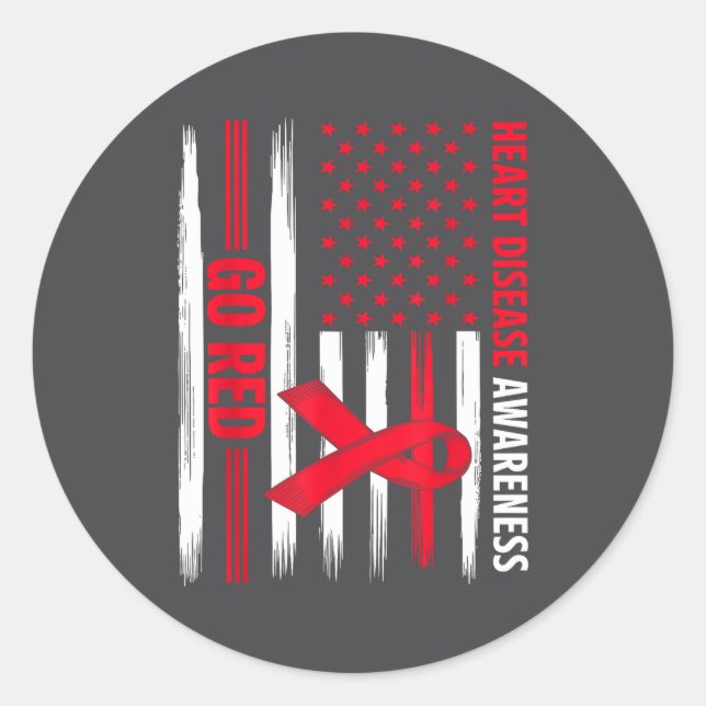 Go Red Heart Disease American Flag Heart Disease A Classic Round Sticker (Front)