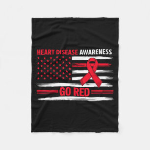 Go Red Heart Disease American Flag Heart Disease A Fleece Blanket