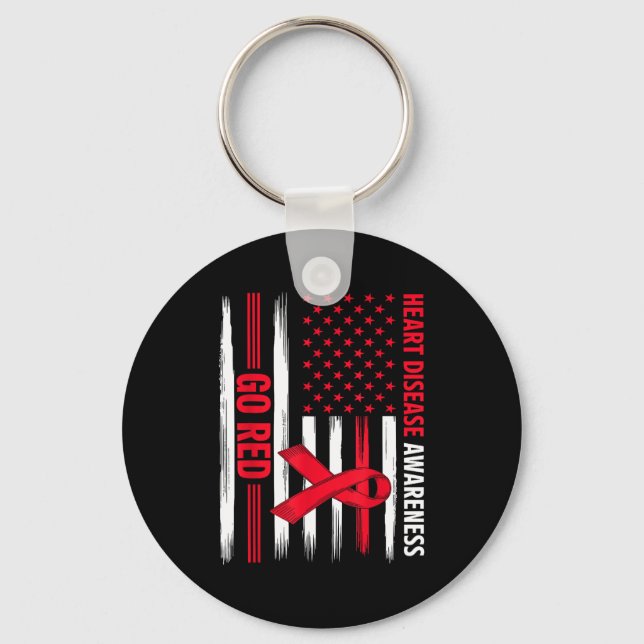 Go Red Heart Disease American Flag Heart Disease A Keychain (Front)