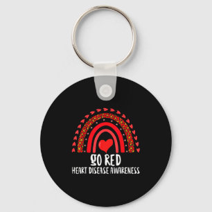 Go Red Heart Disease Awareness Month Leopard Rainb Keychain