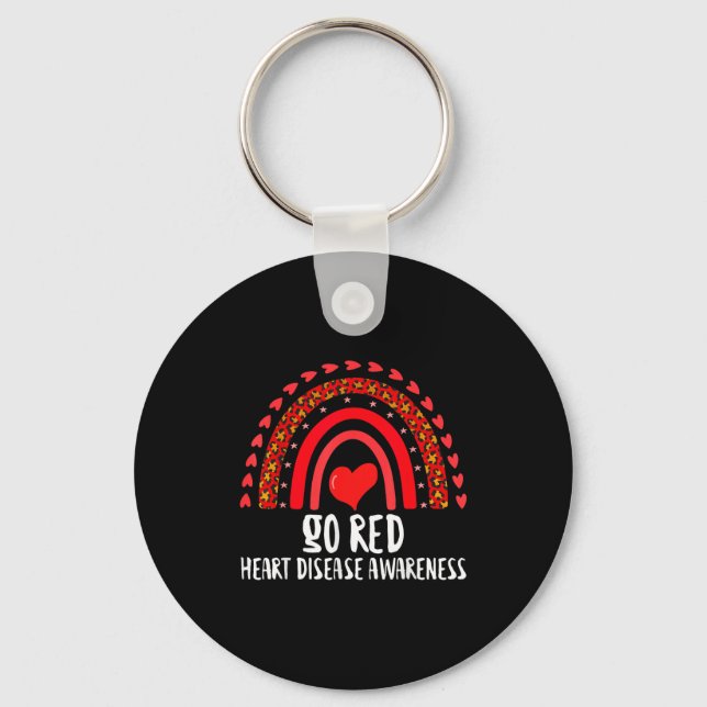 Go Red Heart Disease Awareness Month Leopard Rainb Keychain (Front)