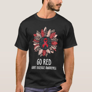 Go Red Heart Disease Awareness Month Ribbon Sunflo T-Shirt