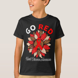 Go Red Heart Disease Awareness Red Ribbon Sunflowe T-Shirt