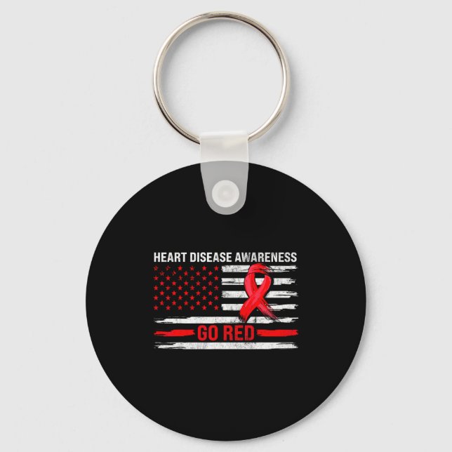Go Red Heart Disease Suprt Flag - Heart Disease Aw Keychain (Front)