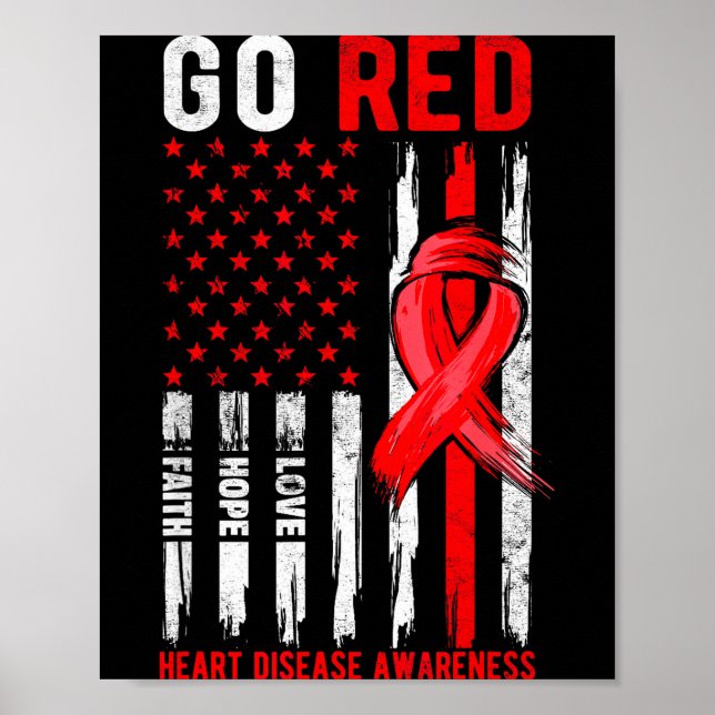 Go Red Heart Disease Suprt Flag - Heart Disease Aw Poster (Front)