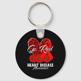 Go Red Leopard Heart Red Ribbon &amp; Sunflowers H Keychain