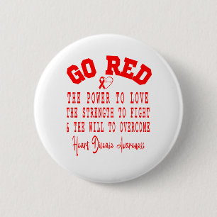 Go Red Quote Ribbon Heart Disease Awareness Month 2 Inch Round Button
