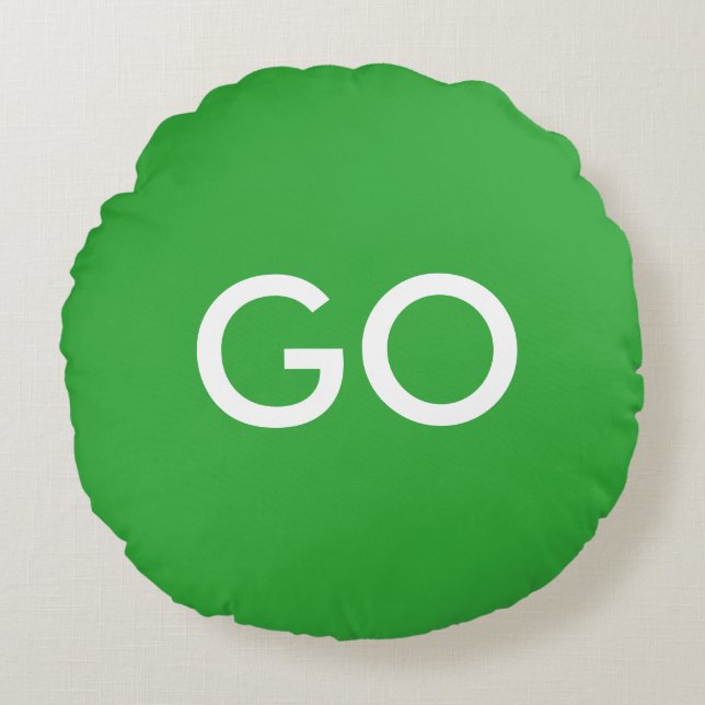 Go Sign Green and White Round Pillow (Front)