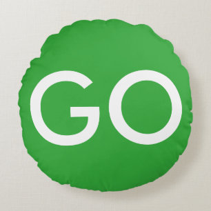 Go Sign Green and White Round Pillow