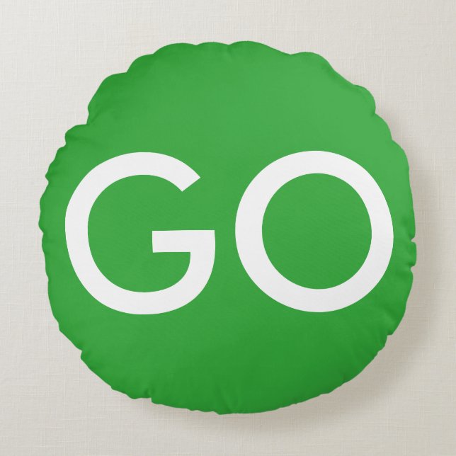 Go Sign Green and White Round Pillow (Front)