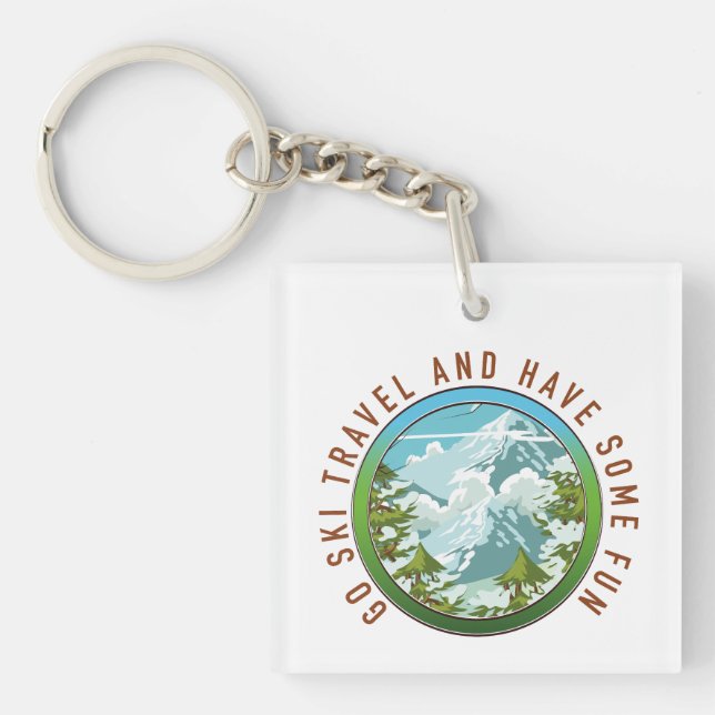 Go Ski travel and have fun travel logo. Keychain (Front)