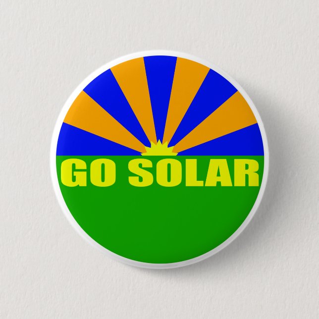 Go Solar (Green Sunrise Button) 2 Inch Round Button (Front)