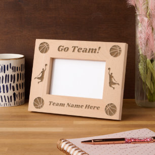 Go Team Full Name Simple Basketball Rustic Script Etched Frames